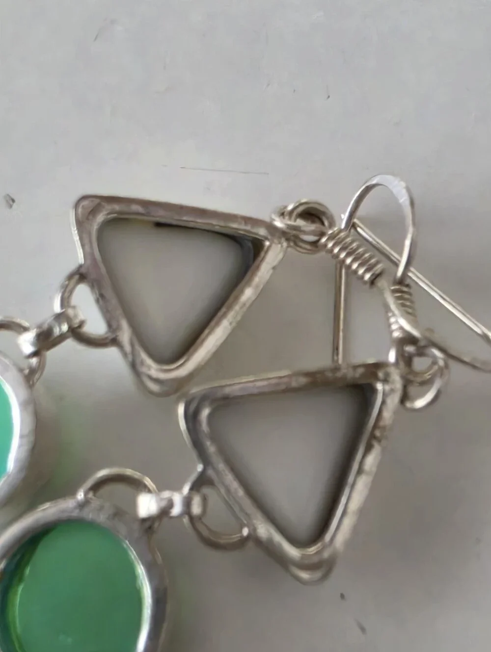Green Crystal & White Gemstone Earrings Sterling Silver 925